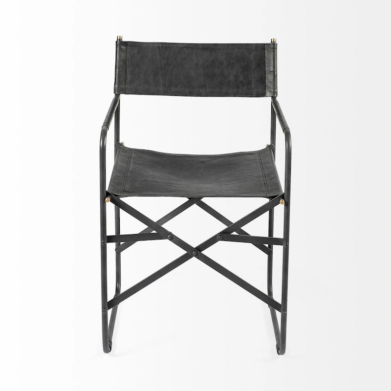 Chaise de salle à manger pliante en cuir véritable noir, simple, 50 cm L x 55 cm P x 84 cm H