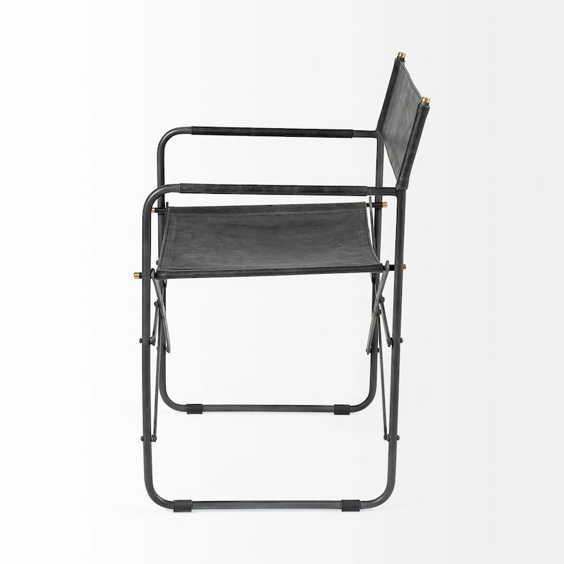 Chaise de salle à manger pliante en cuir véritable noir, simple, 50 cm L x 55 cm P x 84 cm H