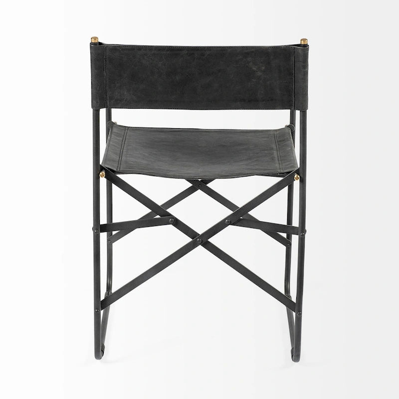 Chaise de salle à manger pliante en cuir véritable noir, simple, 50 cm L x 55 cm P x 84 cm H