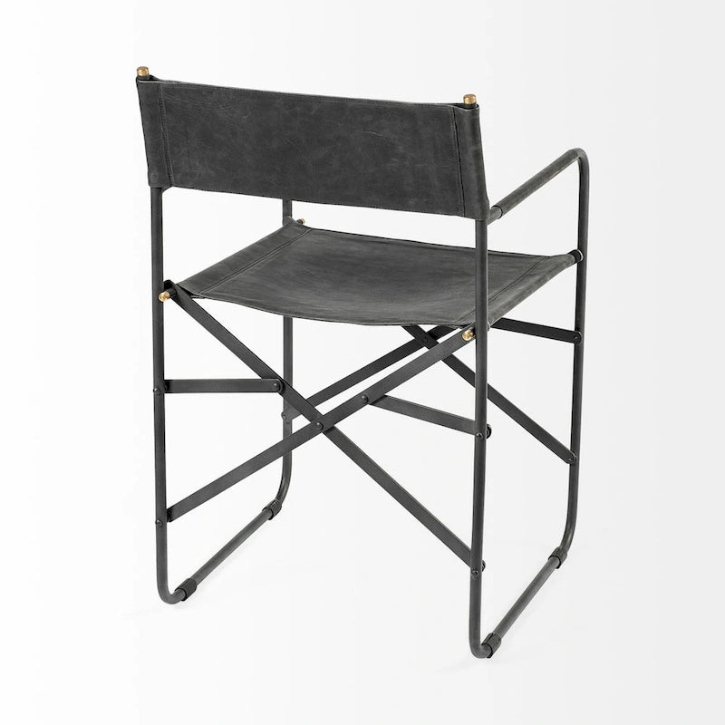 Chaise de salle à manger pliante en cuir véritable noir, simple, 50 cm L x 55 cm P x 84 cm H