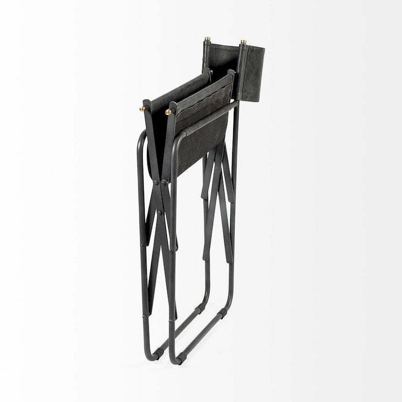 Chaise de salle à manger pliante en cuir véritable noir, simple, 50 cm L x 55 cm P x 84 cm H