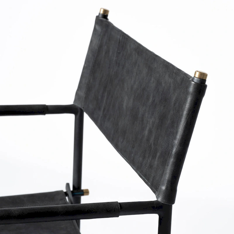 Chaise de salle à manger pliante en cuir véritable noir, simple, 50 cm L x 55 cm P x 84 cm H