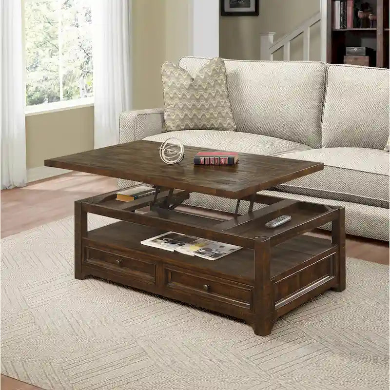 Table basse relevable à 2 tiroirs, Moka Foncé, 1 personne