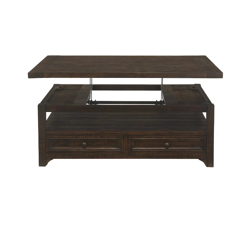Table basse relevable à 2 tiroirs, Moka Foncé, 1 personne