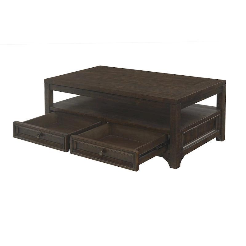 Table basse relevable à 2 tiroirs, Moka Foncé, 1 personne