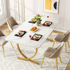 Table à manger rectangulaire blanche et or, 4 à 6 places