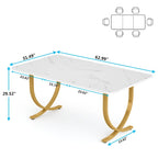 Table à manger rectangulaire blanche et or, 4 à 6 places