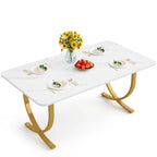 Table à manger rectangulaire blanche et or, 4 à 6 places