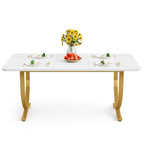 Table à manger rectangulaire blanche et or, 4 à 6 places