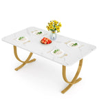Table à manger rectangulaire blanche et or, 4 à 6 places