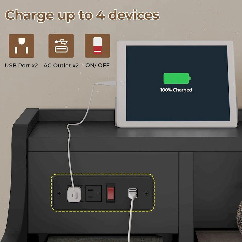 Table de chevet à 3 tiroirs avec station de charge, Blanc / Rose / Gris / Noir, Simple