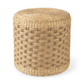 Pouf rond tressé en jonc de mer à motifs marron, pièce unique