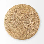 Pouf rond tressé en jonc de mer à motifs marron, pièce unique