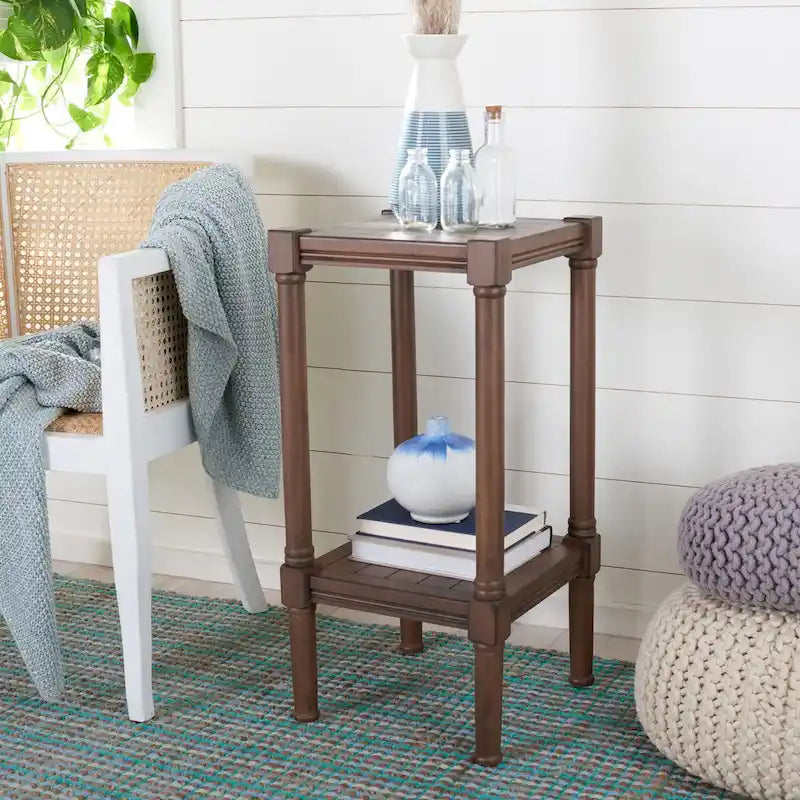 Table d'appoint carrée accent marron / noire / blanche vieillie pour 1 personne