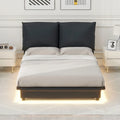 Lit plateforme capitonné noir/blanc avec éclairage LED de détection, Double/Queen, Pour 1-2 personnes