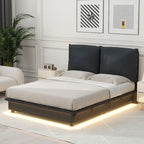 Lit plateforme capitonné noir/blanc avec éclairage LED de détection, Double/Queen, Pour 1-2 personnes