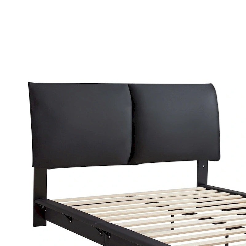Lit plateforme capitonné noir/blanc avec éclairage LED de détection, Double/Queen, Pour 1-2 personnes