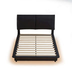 Lit plateforme capitonné noir/blanc avec éclairage LED de détection, Double/Queen, Pour 1-2 personnes