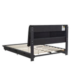 Lit plateforme capitonné noir/blanc avec éclairage LED de détection, Double/Queen, Pour 1-2 personnes