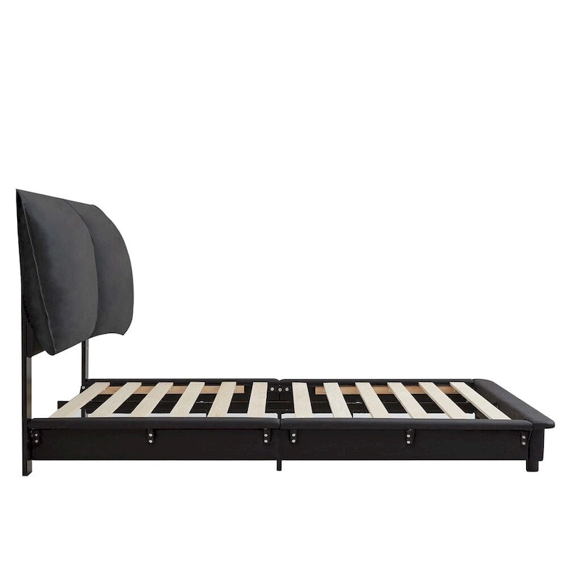 Lit plateforme capitonné noir/blanc avec éclairage LED de détection, Double/Queen, Pour 1-2 personnes