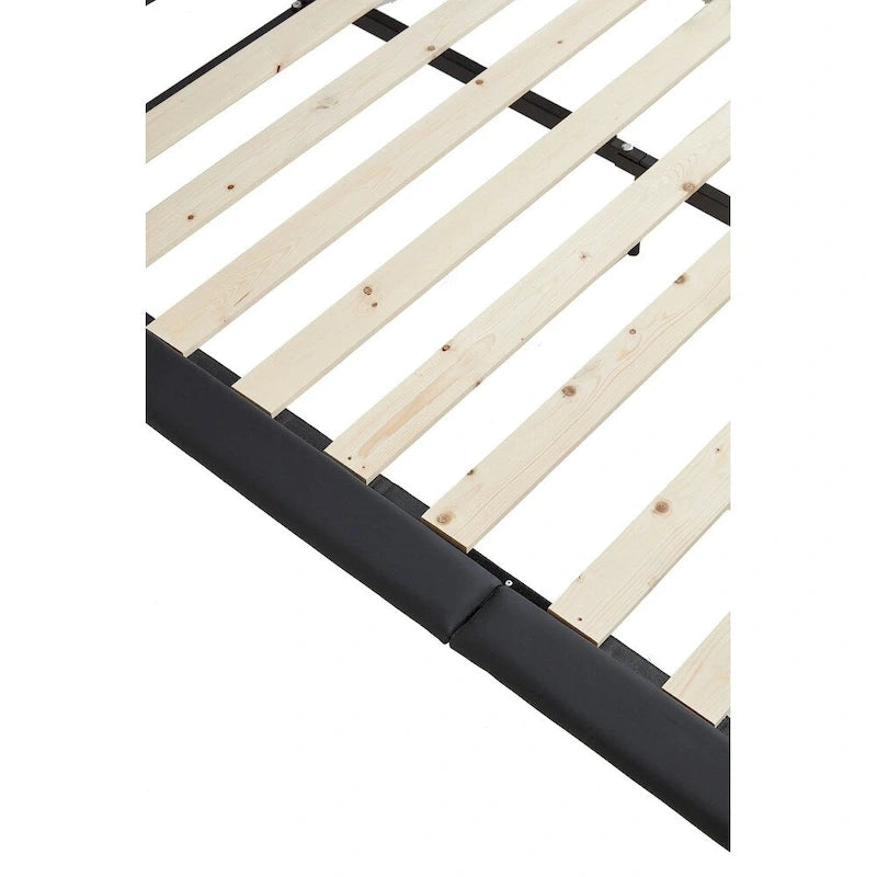 Lit plateforme capitonné noir/blanc avec éclairage LED de détection, Double/Queen, Pour 1-2 personnes