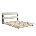 Lit plateforme capitonné noir/blanc avec éclairage LED de détection, Double/Queen, Pour 1-2 personnes