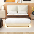 Lit plateforme capitonné noir/blanc avec éclairage LED de détection, Double/Queen, Pour 1-2 personnes