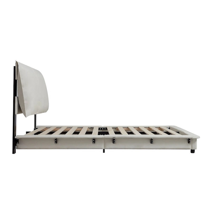Lit plateforme capitonné noir/blanc avec éclairage LED de détection, Double/Queen, Pour 1-2 personnes