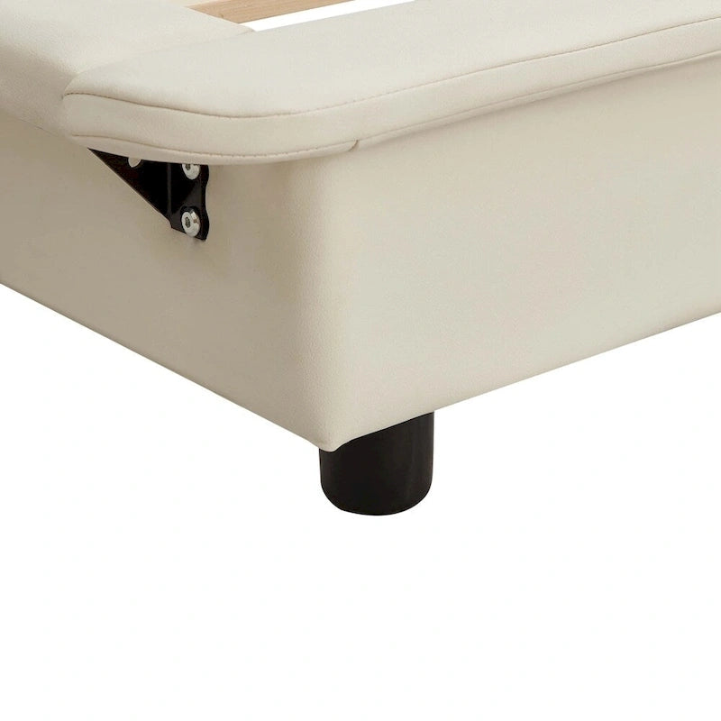 Lit plateforme capitonné noir/blanc avec éclairage LED de détection, Double/Queen, Pour 1-2 personnes
