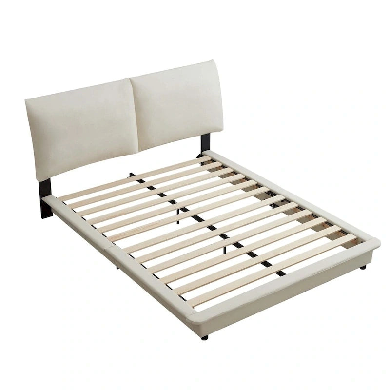 Lit plateforme capitonné noir/blanc avec éclairage LED de détection, Double/Queen, Pour 1-2 personnes