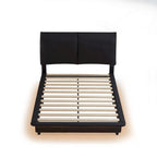 Lit plateforme capitonné noir/blanc avec éclairage LED de détection, Double/Queen, Pour 1-2 personnes