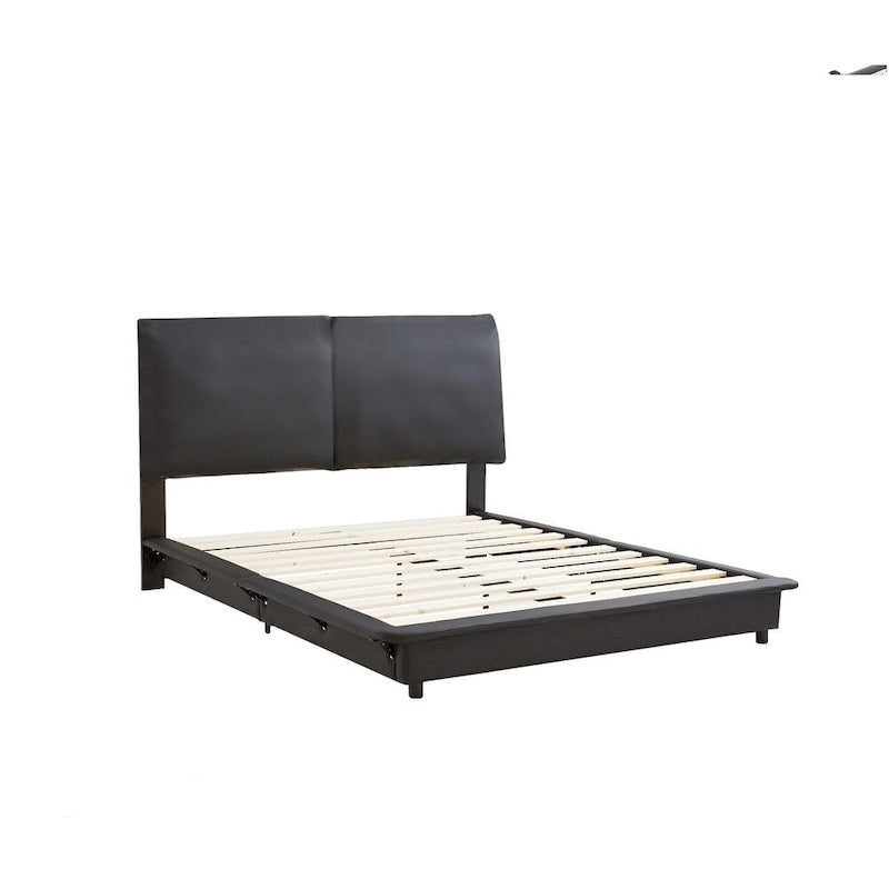 Lit plateforme capitonné noir/blanc avec éclairage LED de détection, Double/Queen, Pour 1-2 personnes