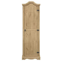 Armoire de couloir à porte unique en pin massif, finition marron antique / gris blanchi / blanc blanchi
