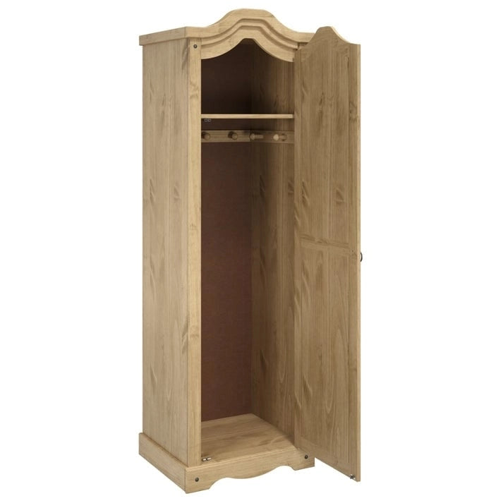 Armoire de couloir à porte unique en pin massif, finition marron antique / gris blanchi / blanc blanchi