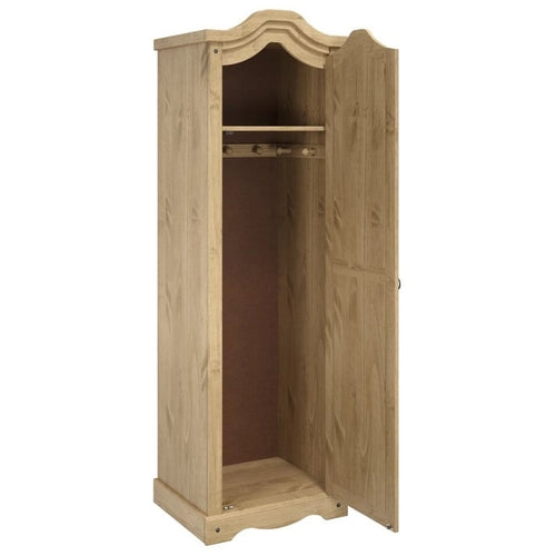 Armoire de couloir à porte unique en pin massif, finition marron antique / gris blanchi / blanc blanchi