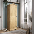 Armoire de couloir à porte unique en pin massif, finition marron antique / gris blanchi / blanc blanchi