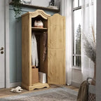 Armoire de couloir à porte unique en pin massif, finition marron antique / gris blanchi / blanc blanchi