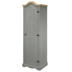 Armoire de couloir à porte unique en pin massif, finition marron antique / gris blanchi / blanc blanchi