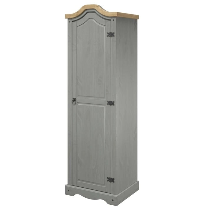 Armoire de couloir à porte unique en pin massif, finition marron antique / gris blanchi / blanc blanchi