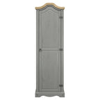 Armoire de couloir à porte unique en pin massif, finition marron antique / gris blanchi / blanc blanchi