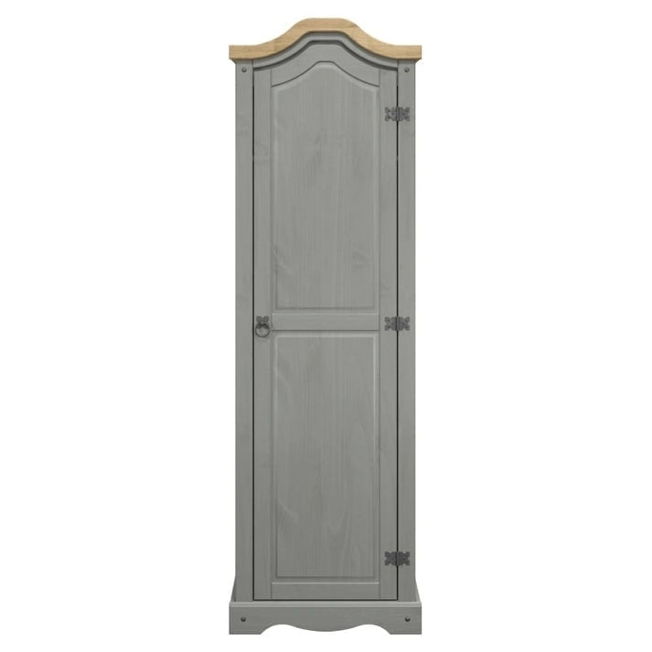 Armoire de couloir à porte unique en pin massif, finition marron antique / gris blanchi / blanc blanchi