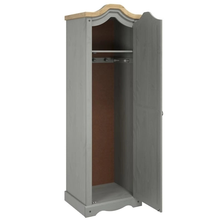 Armoire de couloir à porte unique en pin massif, finition marron antique / gris blanchi / blanc blanchi