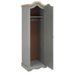 Armoire de couloir à porte unique en pin massif, finition marron antique / gris blanchi / blanc blanchi