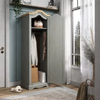 Armoire de couloir à porte unique en pin massif, finition marron antique / gris blanchi / blanc blanchi