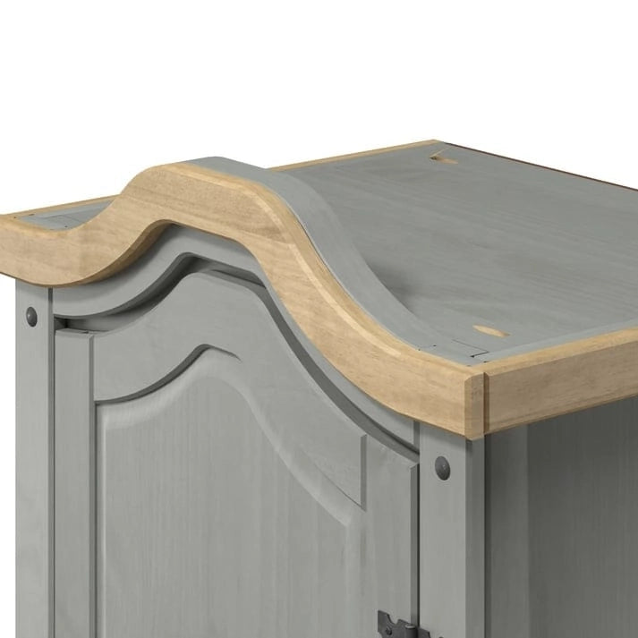 Armoire de couloir à porte unique en pin massif, finition marron antique / gris blanchi / blanc blanchi