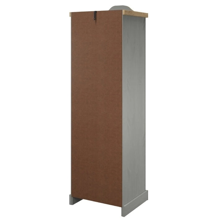 Armoire de couloir à porte unique en pin massif, finition marron antique / gris blanchi / blanc blanchi