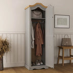 Armoire de couloir à porte unique en pin massif, finition marron antique / gris blanchi / blanc blanchi