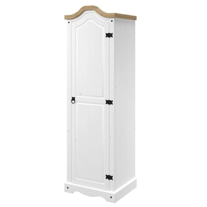 Armoire de couloir à porte unique en pin massif, finition marron antique / gris blanchi / blanc blanchi