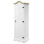 Armoire de couloir à porte unique en pin massif, finition marron antique / gris blanchi / blanc blanchi