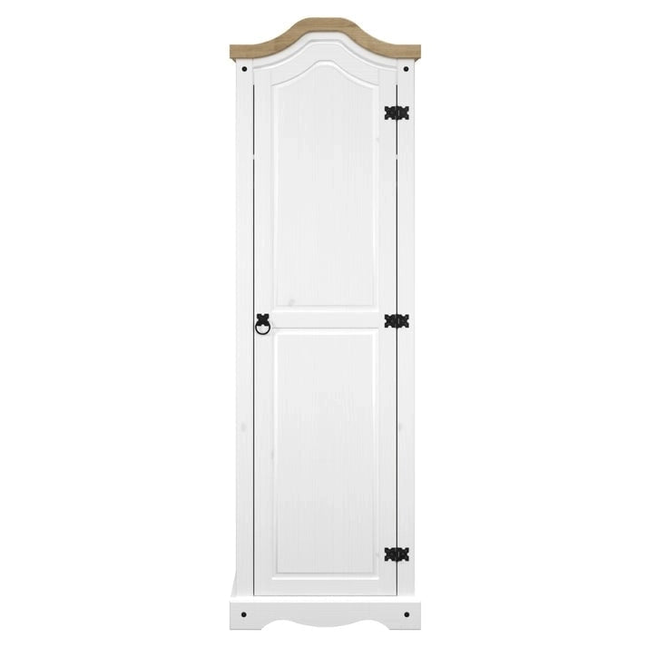 Armoire de couloir à porte unique en pin massif, finition marron antique / gris blanchi / blanc blanchi